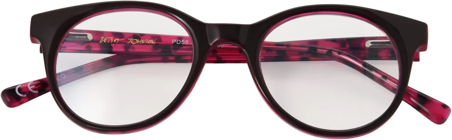 Betsey Johnson Women's Sparkle & Shimmer Reading Glasses Round Blue Light, Pink, 48 mm   0