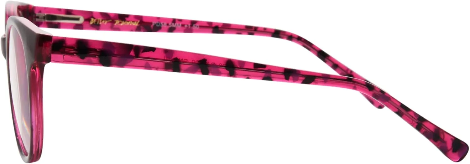 Betsey Johnson Women's Sparkle & Shimmer Reading Glasses Round Blue Light, Pink, 48 mm   0