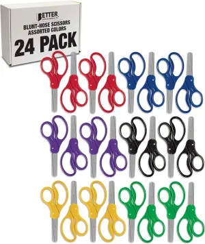 Better Office 24-Piece Blunt Tip Kids Scissors, 6 Assorted Colors, 5" Length