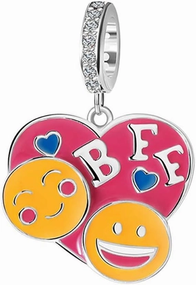 BFF Best Friends Forever Heart Charm for Bracelet or Necklace for Women by Ginger Lyne | European Style Bead Blue Enamel Over Sterling Silver Gifts for Her
