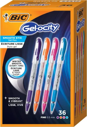 BIC Gel-ocity Smooth Stic Gel Pen, Fine Point (0.5mm), Assorted Colors, 36-Count, Vibrant and Smooth Gel Ink Pens
