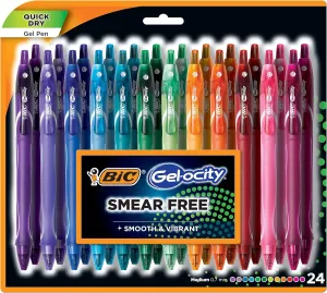 Bic Gelocity Quick Dry Assorted Colors Gel Pens - Medium Point (0.7mm) - 24 Count Pack - Retractable Colored Pens with Comfortable Grip