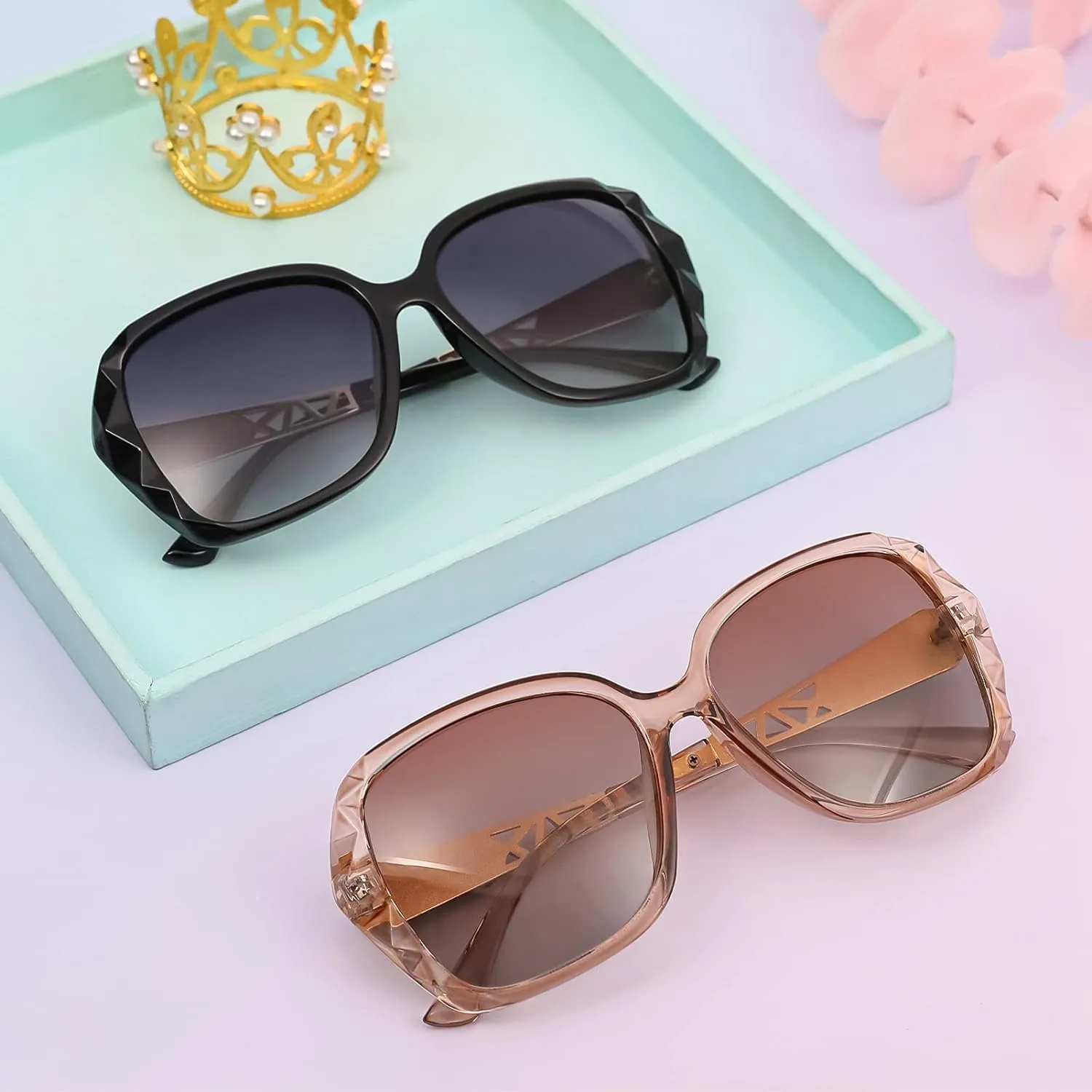 Bifocal Reading Sunglasses for Women Oversized Square Sun Reader Sparkling Composite Shiny Sunglasses with readers