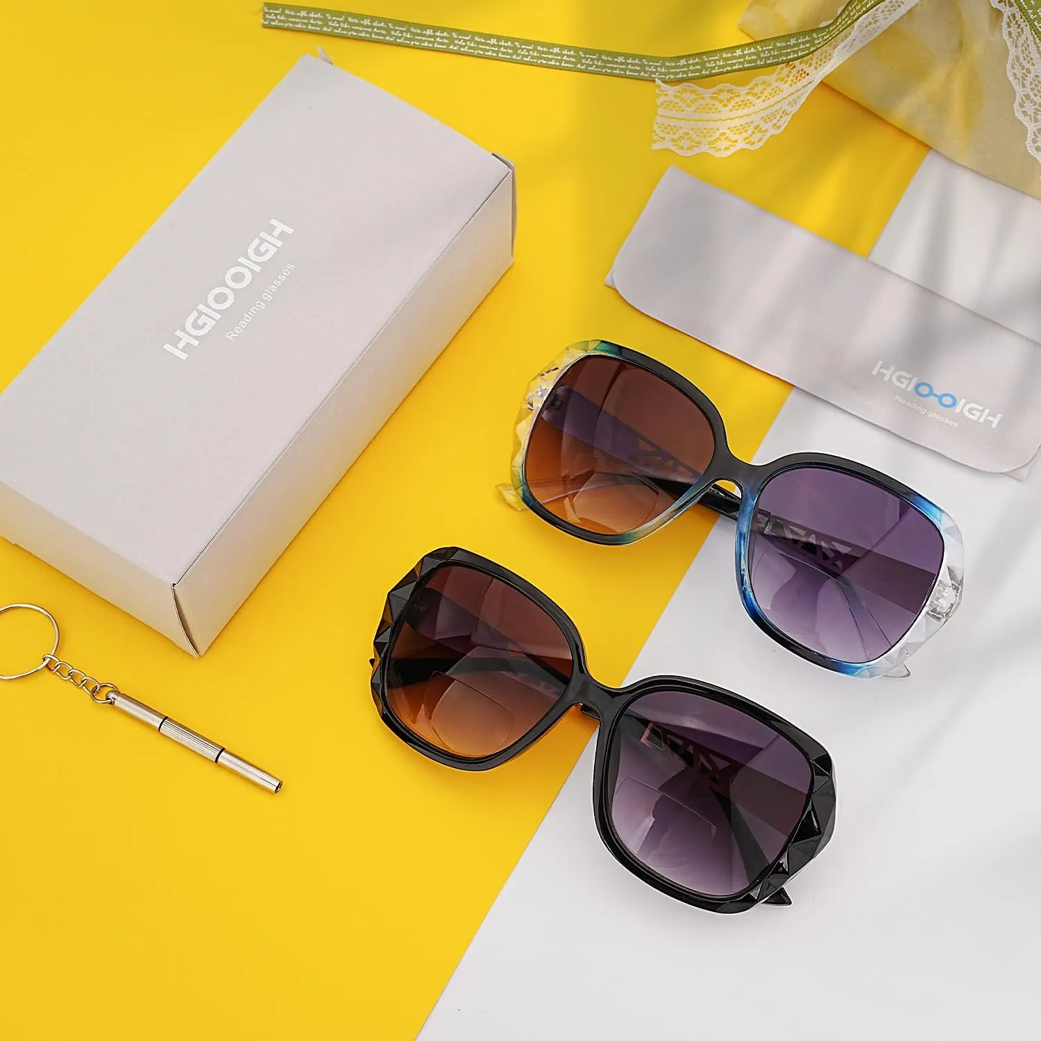 Bifocal Reading Sunglasses for Women Oversized Square Sun Reader Sparkling Composite Shiny Sunglasses with readers