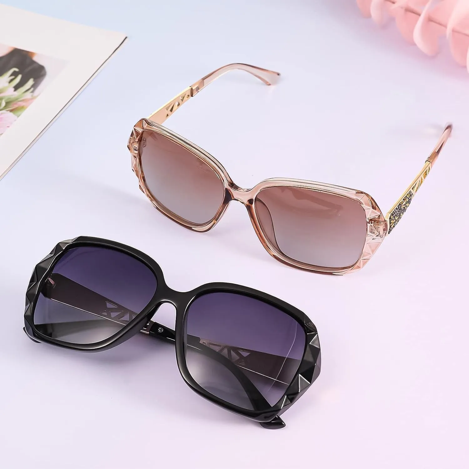 Bifocal Reading Sunglasses for Women Oversized Square Sun Reader Sparkling Composite Shiny Sunglasses with readers