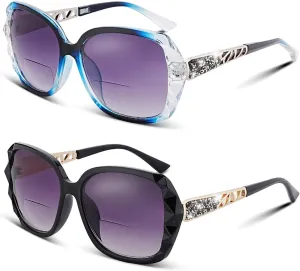 Bifocal Reading Sunglasses for Women Oversized Square Sun Reader Sparkling Composite Shiny Sunglasses with readers
