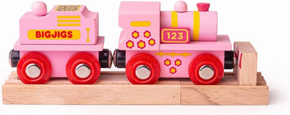 Bigjigs Rail Pink 123 Engine - Other Major Wooden Rail Brands are Compatible