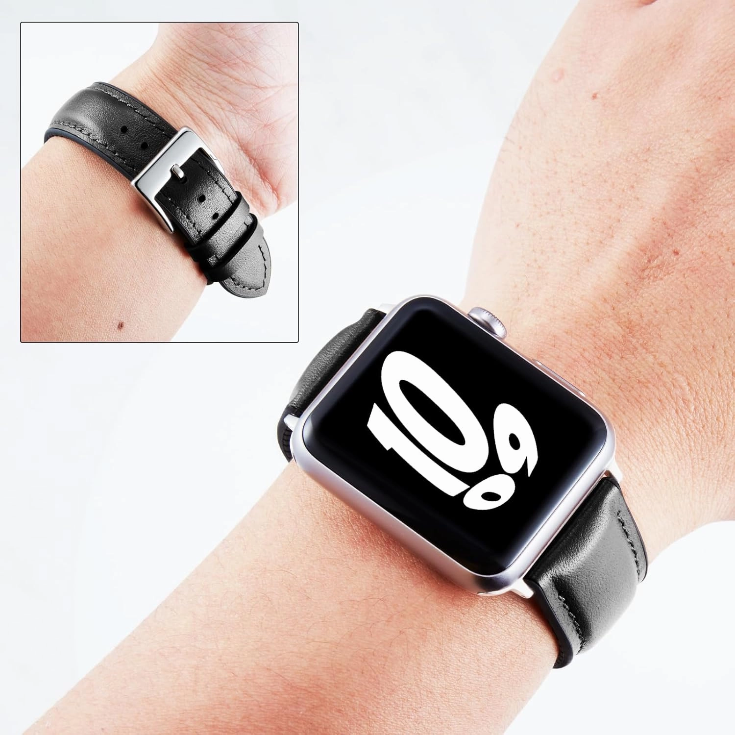 BINLUN Compatible with Apple Watch Bands Leather Silicone-Lined Elegant Sweatproof 38mm 40mm 41mm /42mm 44mm 45mm 46mm 49mm Replacement Strap for iWatch Ultra/SE 10/9/8/7/6/5/4/3/2/1 Men Women
