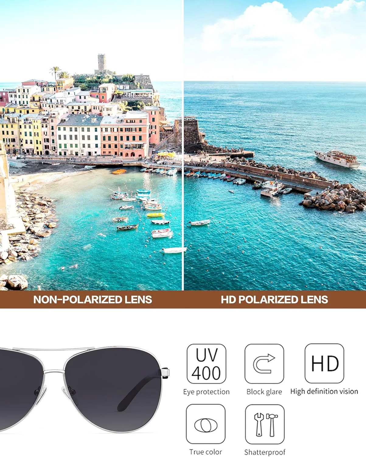 BIRCEN Polarized Aviator Sunglasses for Women : UV Protection Acetate Square Sunglass With Retro Classic Style