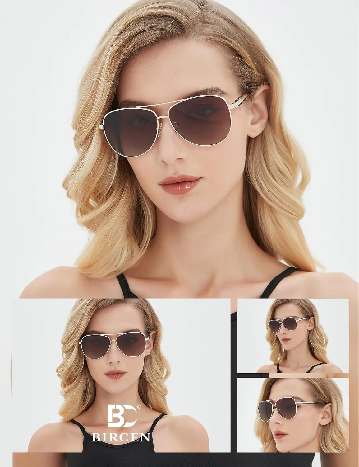 BIRCEN Polarized Aviator Sunglasses for Women : UV Protection Acetate Square Sunglass With Retro Classic Style