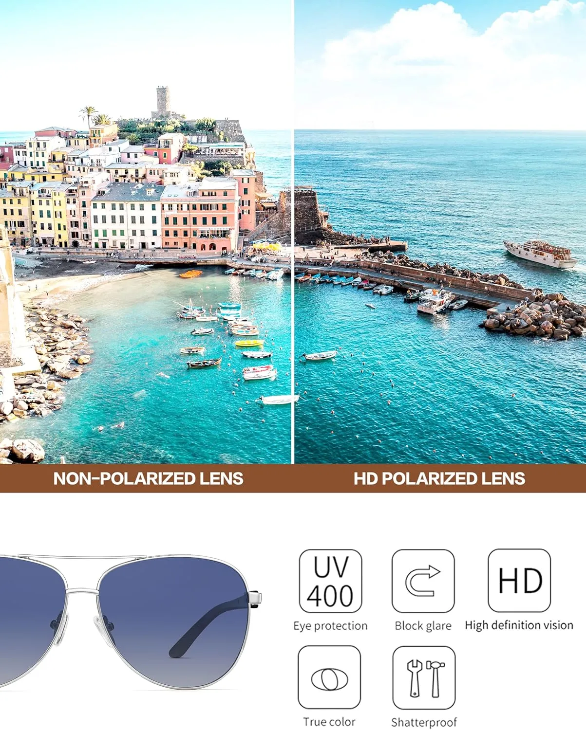 BIRCEN Polarized Aviator Sunglasses for Women : UV Protection Acetate Square Sunglass With Retro Classic Style