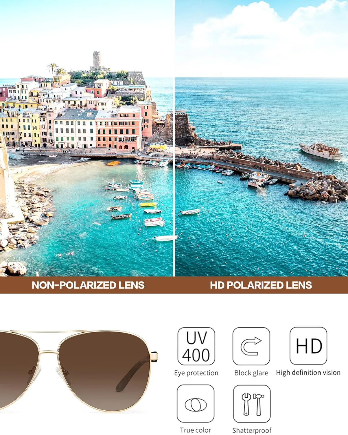 BIRCEN Polarized Aviator Sunglasses for Women : UV Protection Acetate Square Sunglass With Retro Classic Style