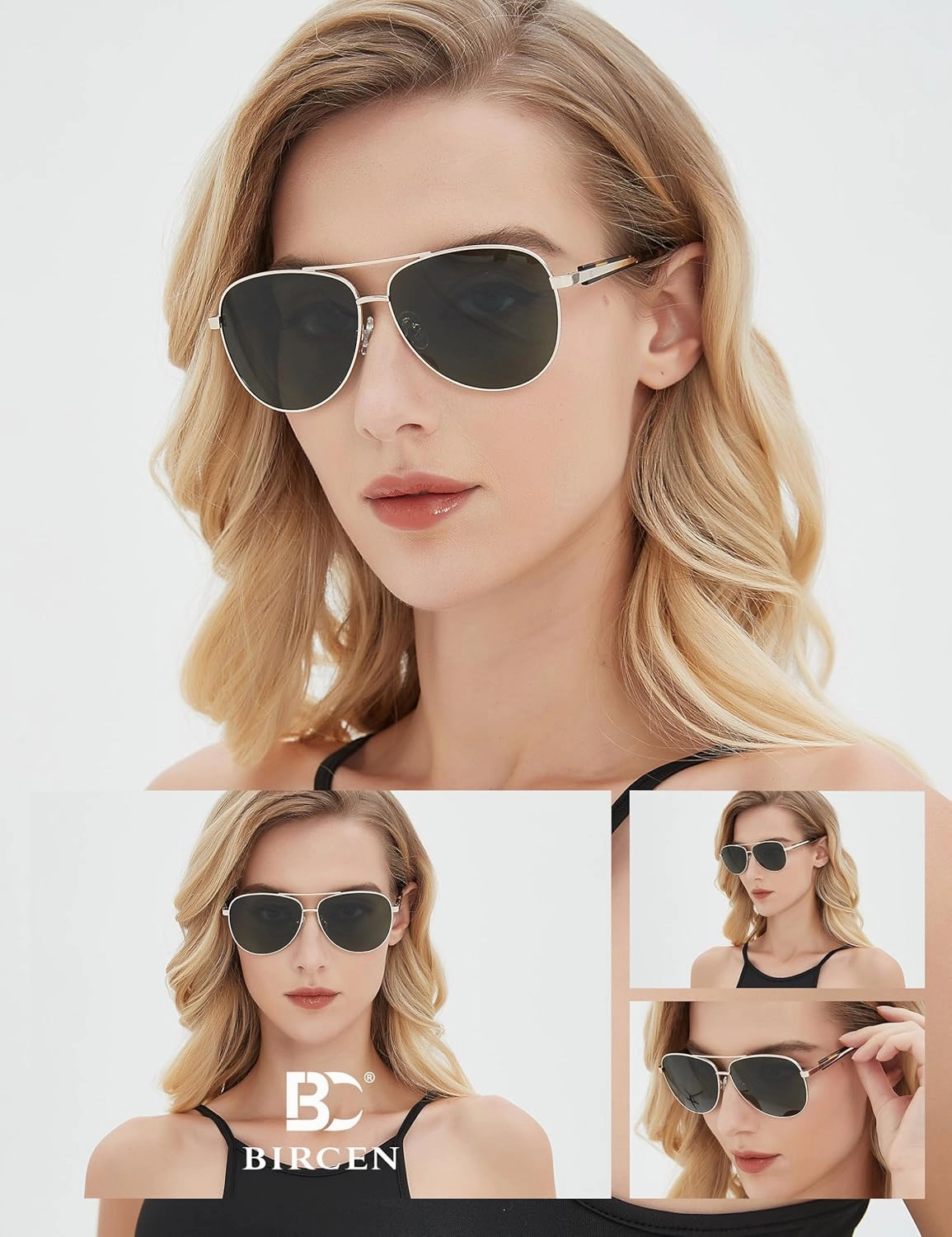 BIRCEN Polarized Aviator Sunglasses for Women : UV Protection Acetate Square Sunglass With Retro Classic Style
