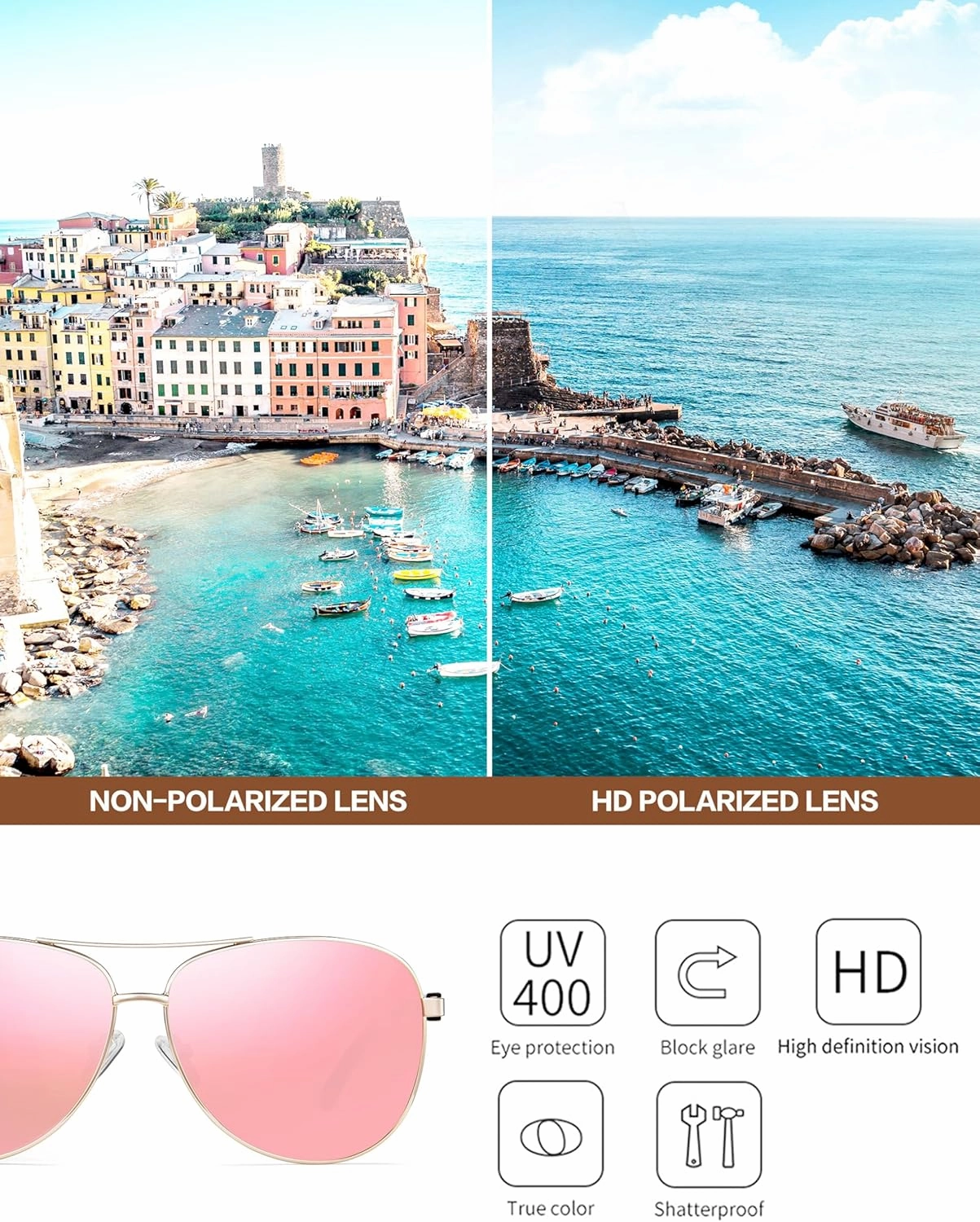 BIRCEN Polarized Aviator Sunglasses for Women : UV Protection Acetate Square Sunglass With Retro Classic Style
