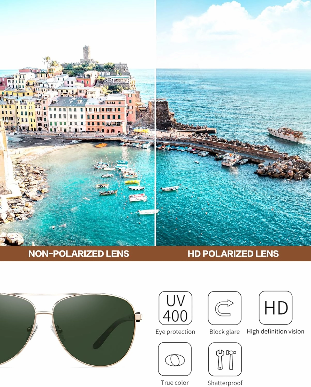 BIRCEN Polarized Aviator Sunglasses for Women : UV Protection Acetate Square Sunglass With Retro Classic Style
