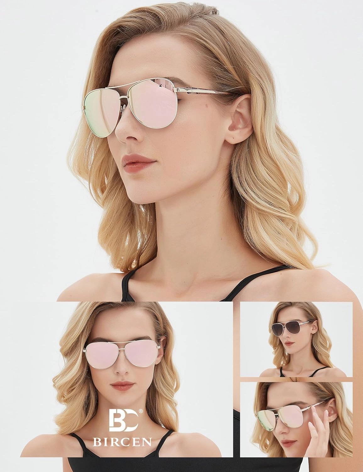 BIRCEN Polarized Aviator Sunglasses for Women : UV Protection Acetate Square Sunglass With Retro Classic Style