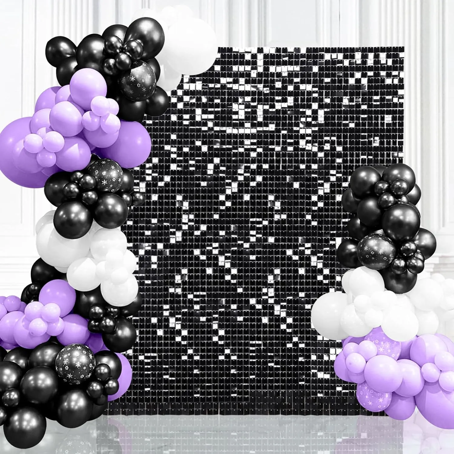 Black Halloween Photo Backdrop Shimmer Wall Backdrop 9FTx4FT Shiny Backdrop for Party Birthday Anniversary Disco Decorations