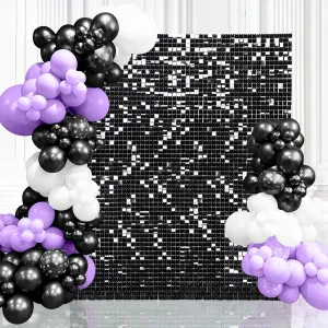 Black Halloween Photo Backdrop Shimmer Wall Backdrop 9FTx4FT Shiny Backdrop for Party Birthday Anniversary Disco Decorations