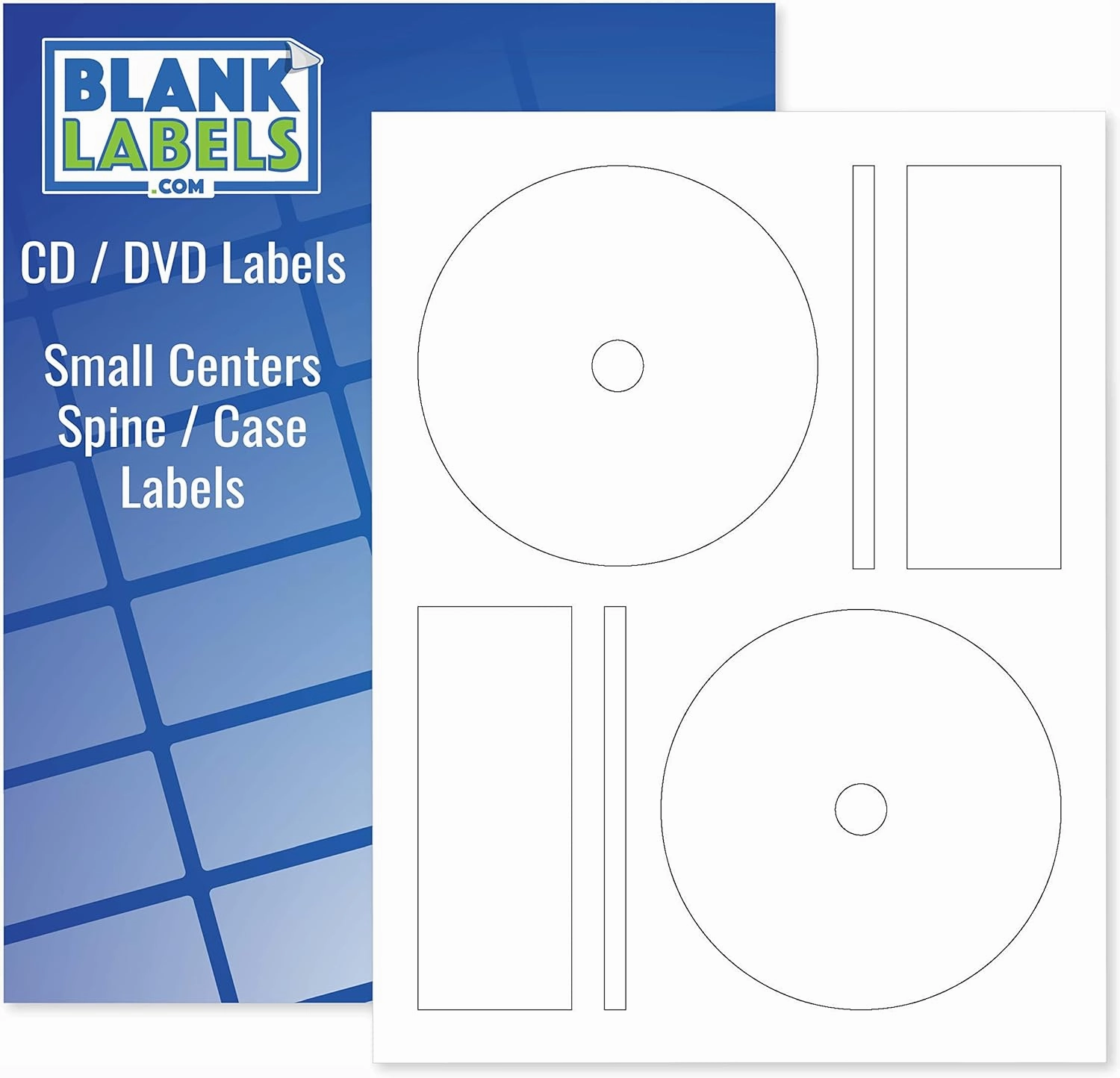 Blank Labels CD/DVD Photo Gloss Labels, Memorex Full Face Compatible Small Center Style Case and Spine Labels, Inkjet Guaranteed Easy Peel Made in USA - 50 Sheets - 100 Disc Labels