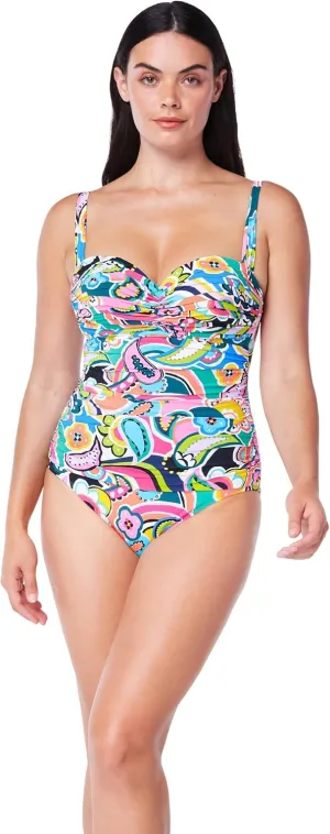 Bleu Rod Beattie Shirred Bandeau One-Piece W/Underwire and Molded Cups, from Go for Bold, Size 4