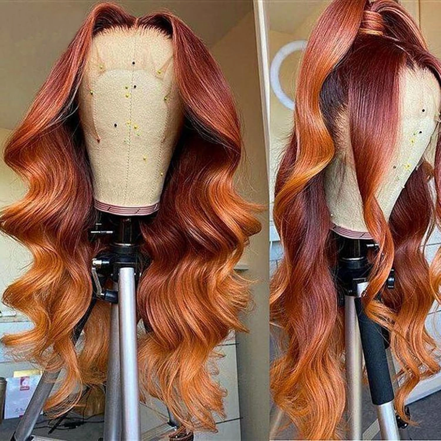 BLG Ombre Red Orange Ginger Human Hair Wig HD Lace Front Wigs Human Hair Pre Plucked 150% Density Human Hair Wigs for Black Women (14 Inch,Ombre Red Orange)