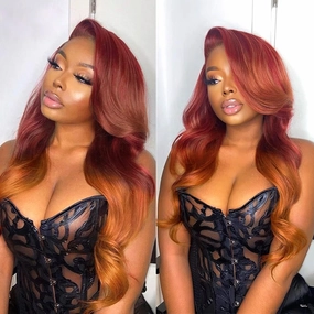 BLG Ombre Red Orange Ginger Human Hair Wig HD Lace Front Wigs Human Hair Pre Plucked 150% Density Human Hair Wigs for Black Women (14 Inch,Ombre Red Orange)