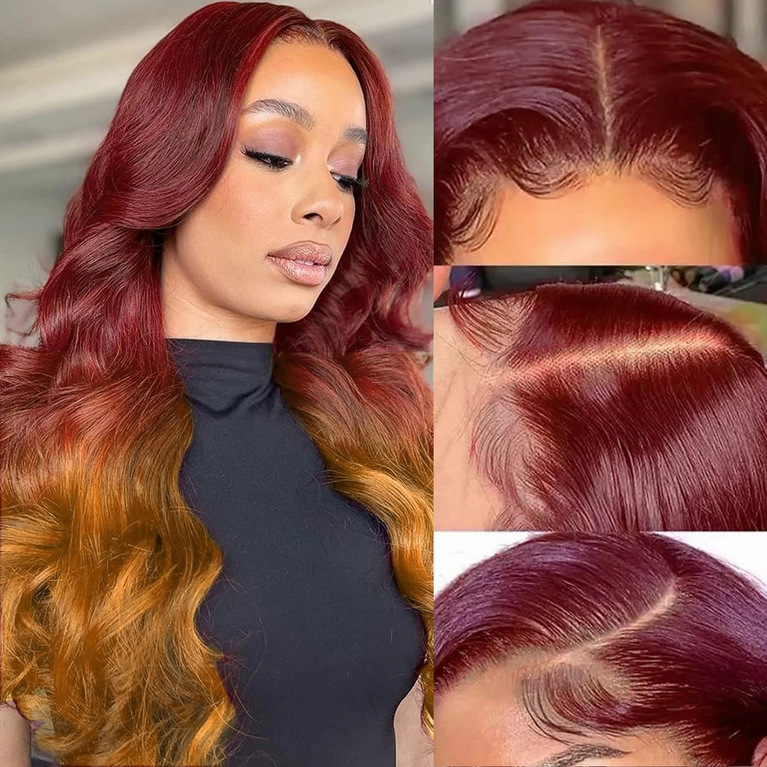 BLG Ombre Red Orange Ginger Human Hair Wig HD Lace Front Wigs Human Hair Pre Plucked 150% Density Human Hair Wigs for Black Women (14 Inch,Ombre Red Orange)