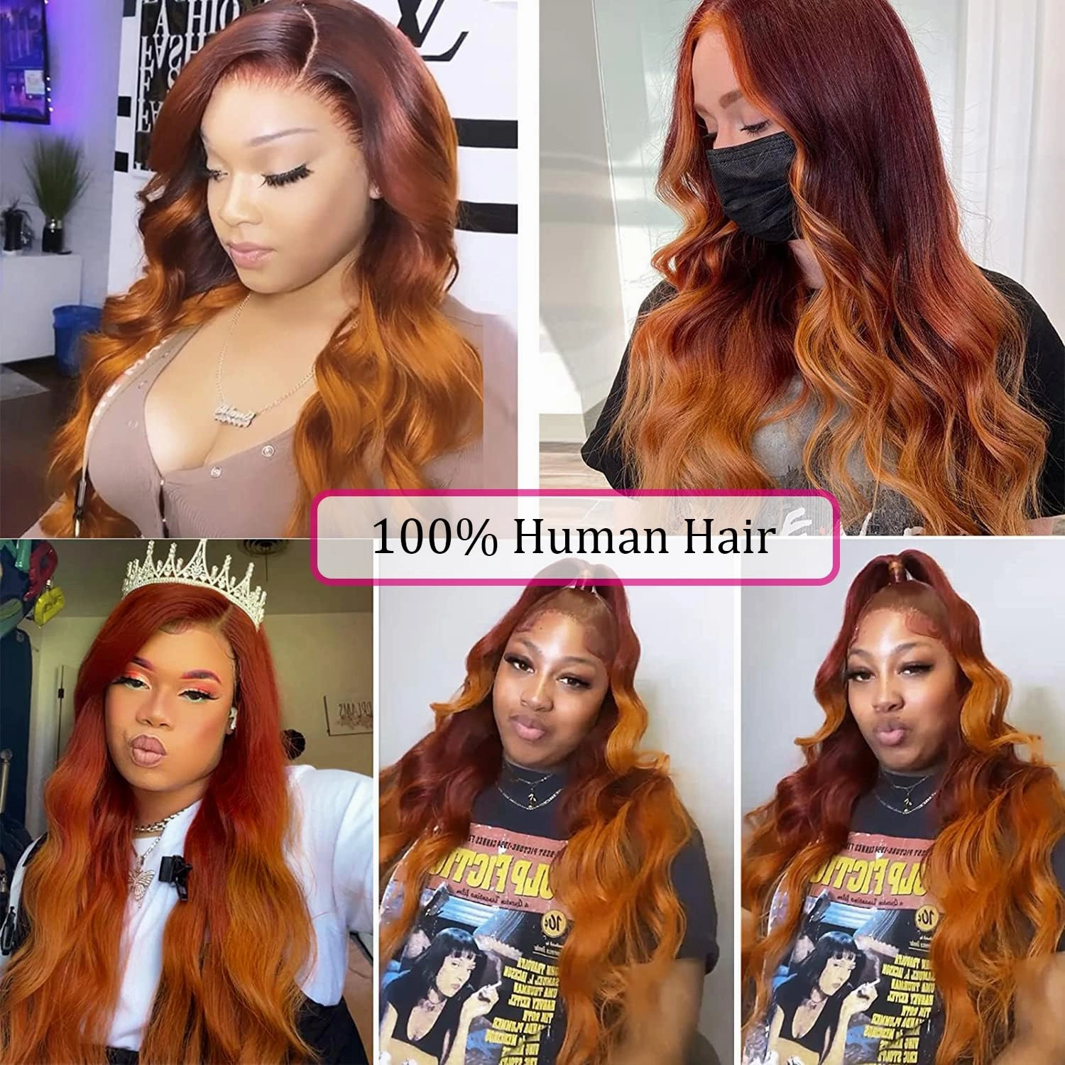 BLG Ombre Red Orange Ginger Human Hair Wig HD Lace Front Wigs Human Hair Pre Plucked 150% Density Human Hair Wigs for Black Women (14 Inch,Ombre Red Orange)