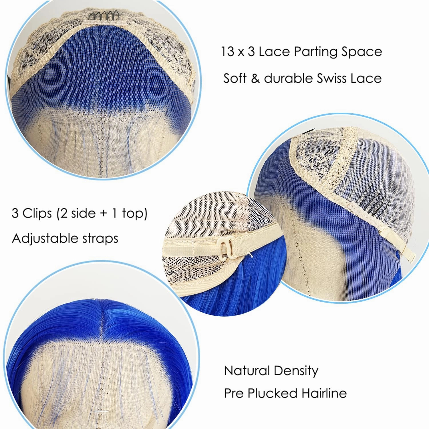 Blue Color Long Straight Hair Synthetic Lace Front Wigs for Fashion Women Royal Blue Lace Front Wigs with Baby Hair Heat Resistant Fiber Hair Wig Natural Hairline