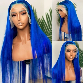 Blue Color Long Straight Hair Synthetic Lace Front Wigs for Fashion Women Royal Blue Lace Front Wigs with Baby Hair Heat Resistant Fiber Hair Wig Natural Hairline
