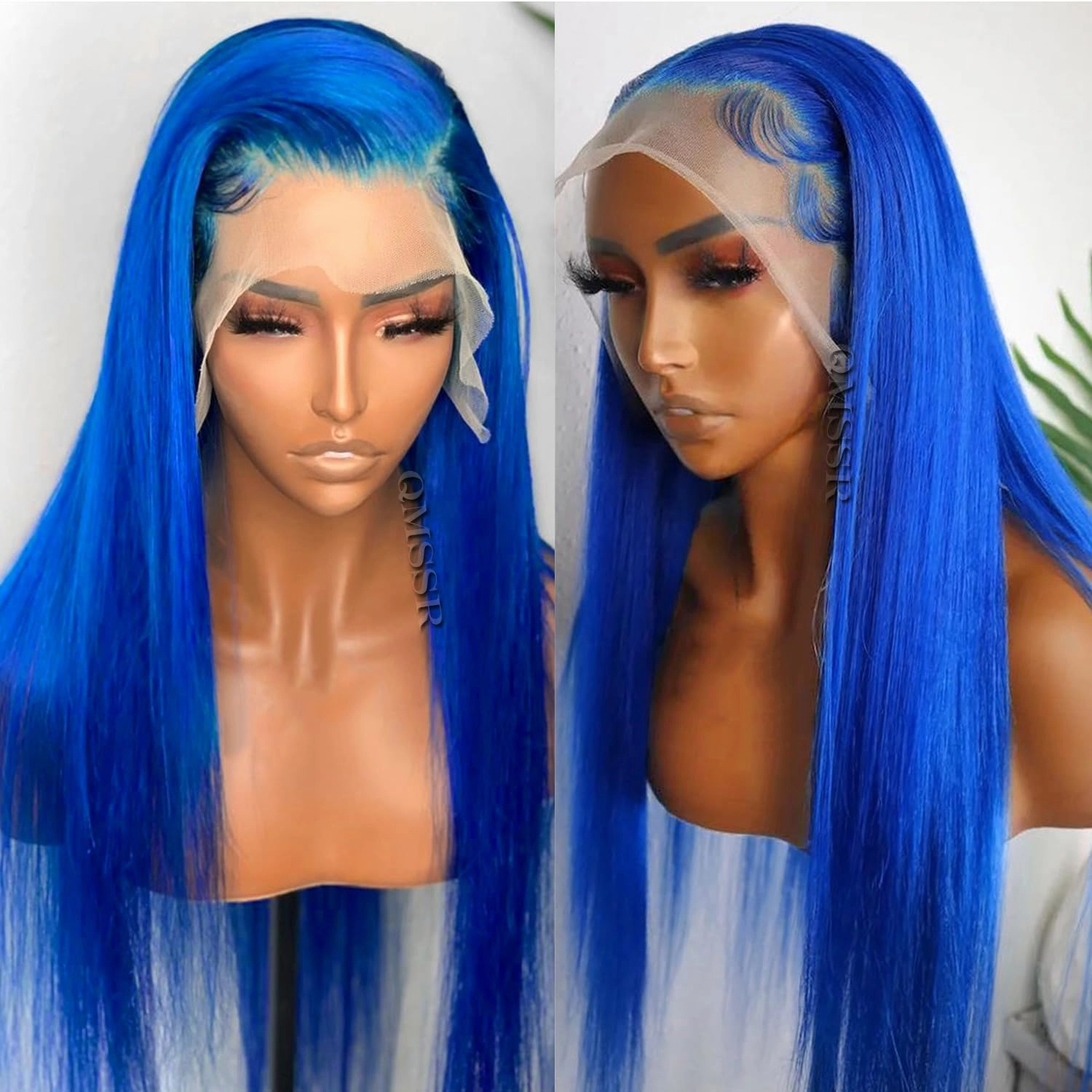 Blue Color Long Straight Hair Synthetic Lace Front Wigs for Fashion Women Royal Blue Lace Front Wigs with Baby Hair Heat Resistant Fiber Hair Wig Natural Hairline