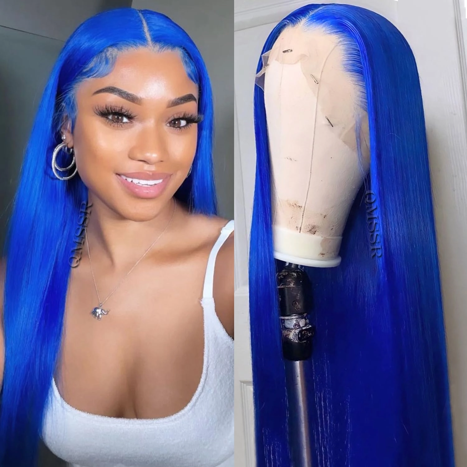 Blue Color Long Straight Hair Synthetic Lace Front Wigs for Fashion Women Royal Blue Lace Front Wigs with Baby Hair Heat Resistant Fiber Hair Wig Natural Hairline