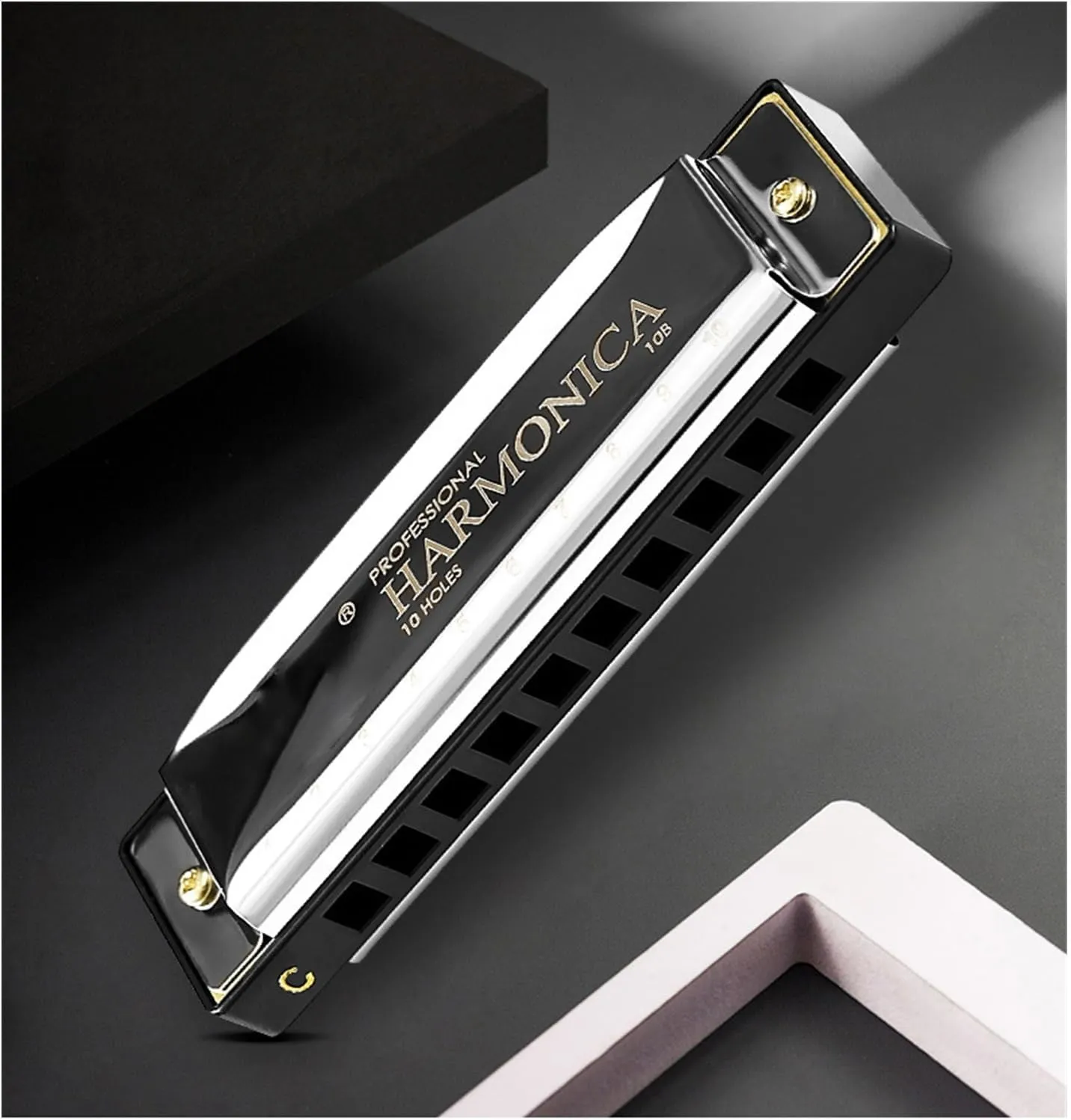 Blues harmonica blues 10 hole C key beginner professional performance instrument(Gold)