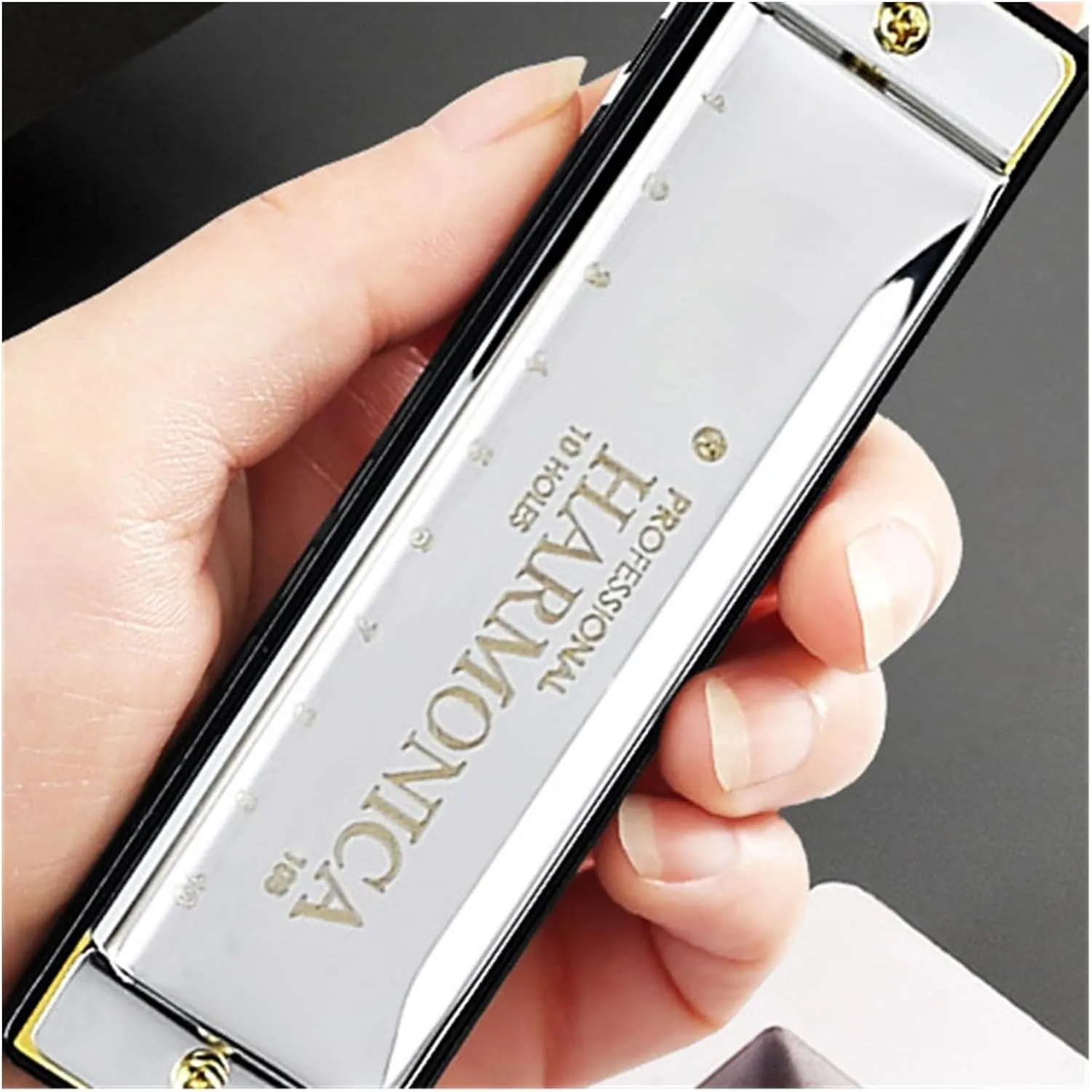 Blues harmonica blues 10 hole C key beginner professional performance instrument(Gold)
