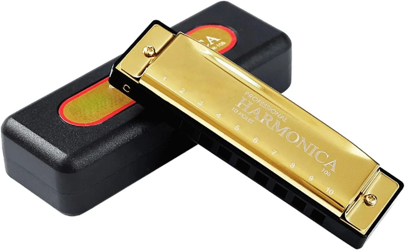 Blues harmonica blues 10 hole C key beginner professional performance instrument(Gold)