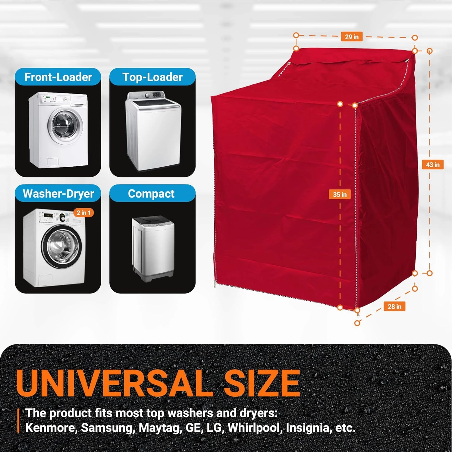 BlueStars 2PCS Washing Machine Covers For Top-load and Front-load Washer/Dryer - Premium Outdoor Protection For Most Washer Dryer Cover - W29”x D28”x H43” (Red)