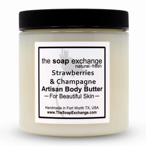 Body Butter - Strawberries & Champagne Scent - Hand Crafted 4 fl oz / 120 ml Natural Artisan Skin Care, Shea Butter, Aloe Vera, Nourish, Moisturize, & Protect. Made in the USA.