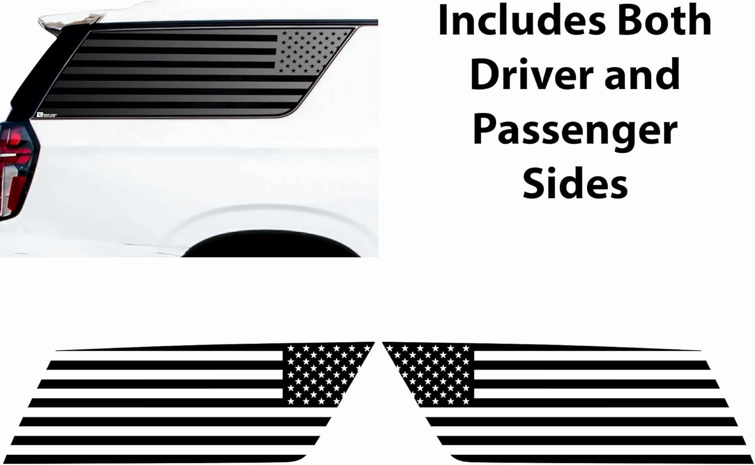 BOGAR TECH DESIGNS Precut for Chevy Suburban and GMC Yukon XL 2021-2025 Quarter Window American Flag Vinyl Decal Sticker, Matte Black