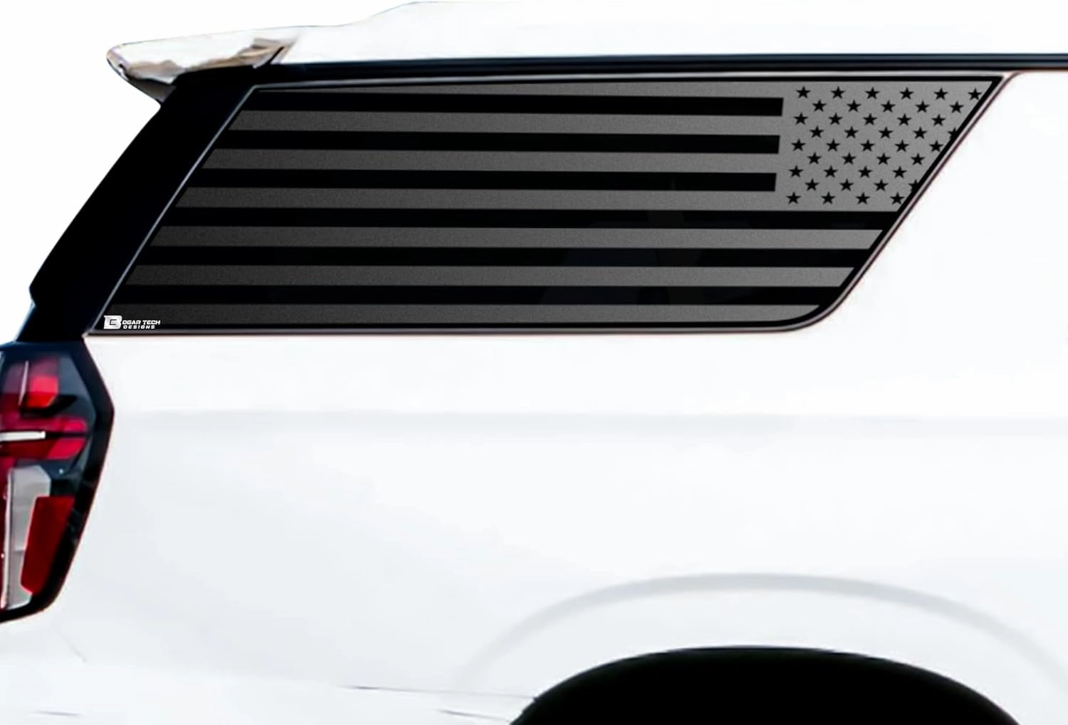 BOGAR TECH DESIGNS Precut for Chevy Suburban and GMC Yukon XL 2021-2025 Quarter Window American Flag Vinyl Decal Sticker, Matte Black