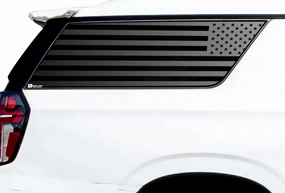 BOGAR TECH DESIGNS Precut for Chevy Suburban and GMC Yukon XL 2021-2025 Quarter Window American Flag Vinyl Decal Sticker, Matte Black