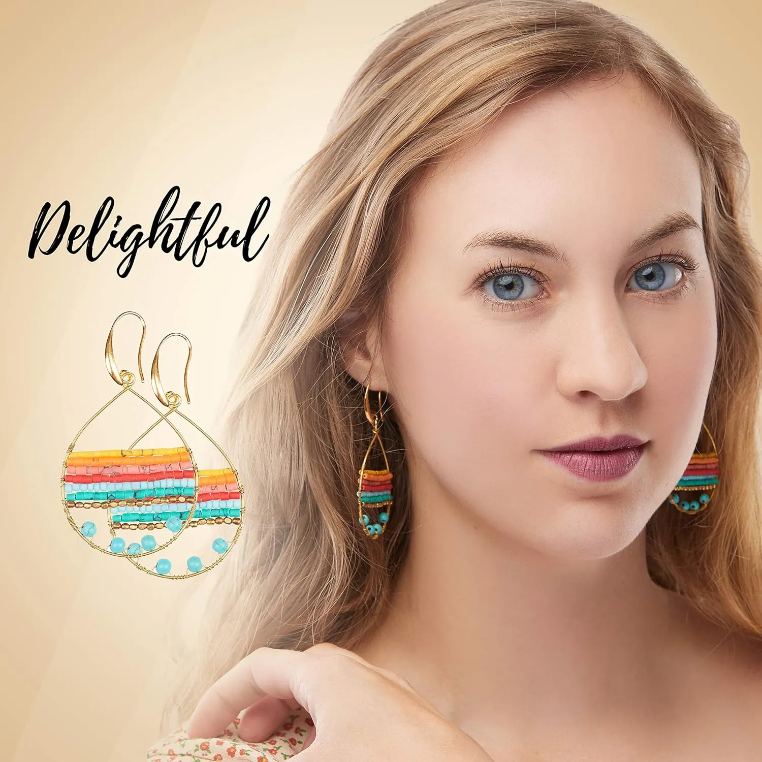 Boho Teardrop Multicolor Earrings Silver and Gold Plated with Colorful Varieties - Handmade Bohemian Turquoise Jewelry for Women and Beach Earrings For Women Vacation