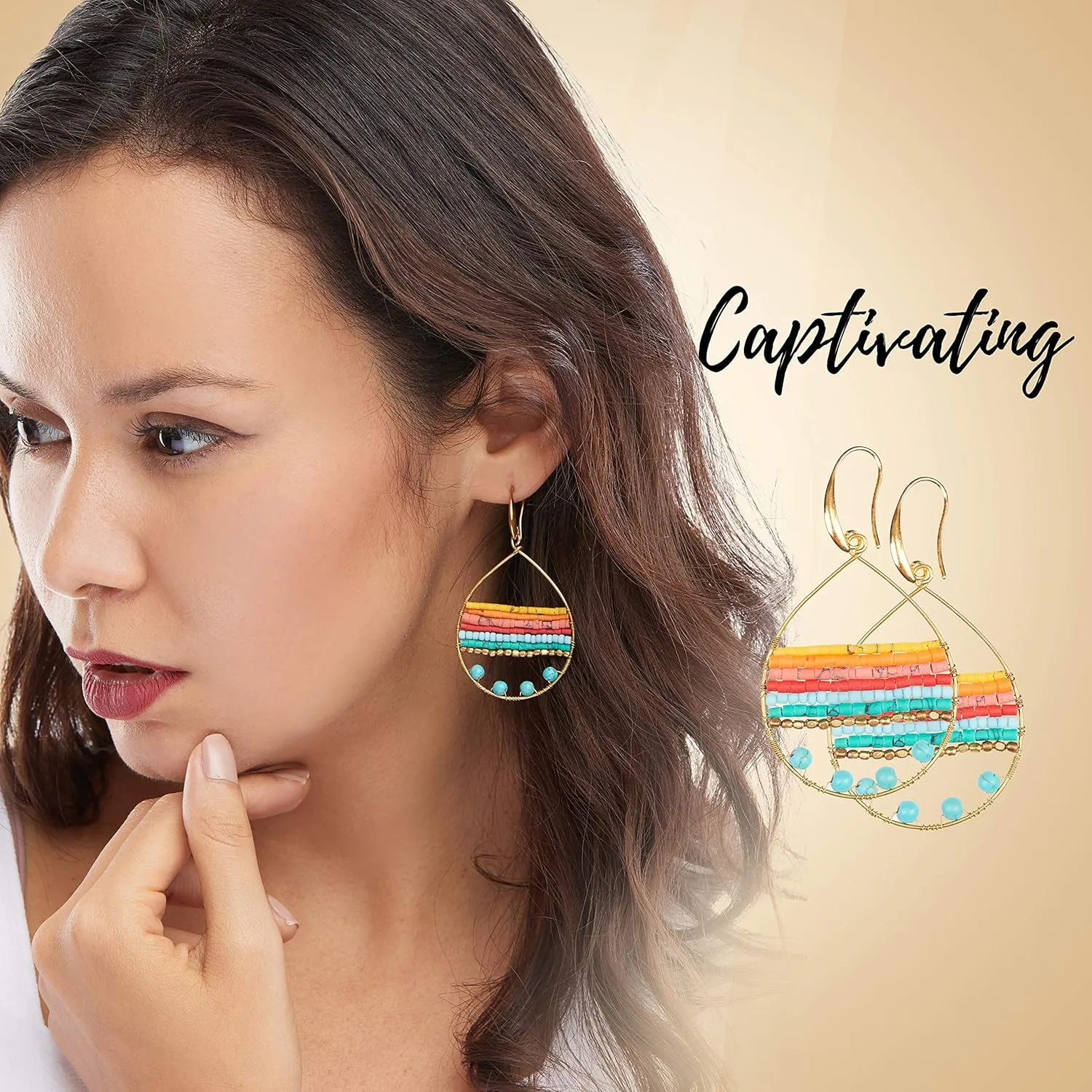 Boho Teardrop Multicolor Earrings Silver and Gold Plated with Colorful Varieties - Handmade Bohemian Turquoise Jewelry for Women and Beach Earrings For Women Vacation