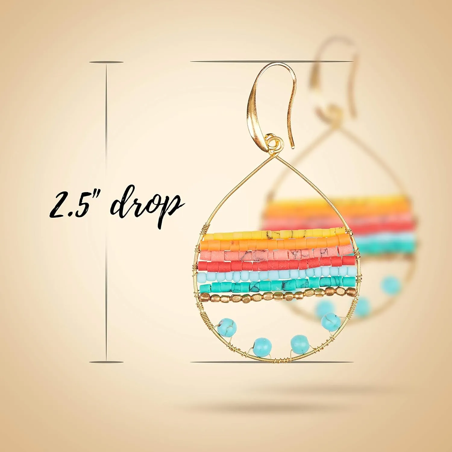 Boho Teardrop Multicolor Earrings Silver and Gold Plated with Colorful Varieties - Handmade Bohemian Turquoise Jewelry for Women and Beach Earrings For Women Vacation