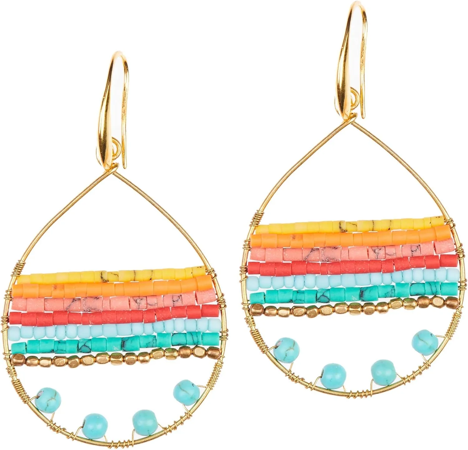 Boho Teardrop Multicolor Earrings Silver and Gold Plated with Colorful Varieties - Handmade Bohemian Turquoise Jewelry for Women and Beach Earrings For Women Vacation