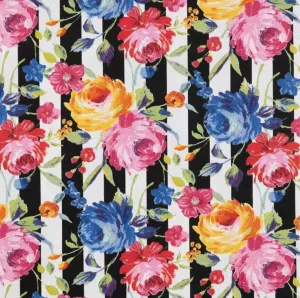 Bold Striped Floral Duck Cloth Fabric by The Yard - Precut Cotton Fabric - One Yard