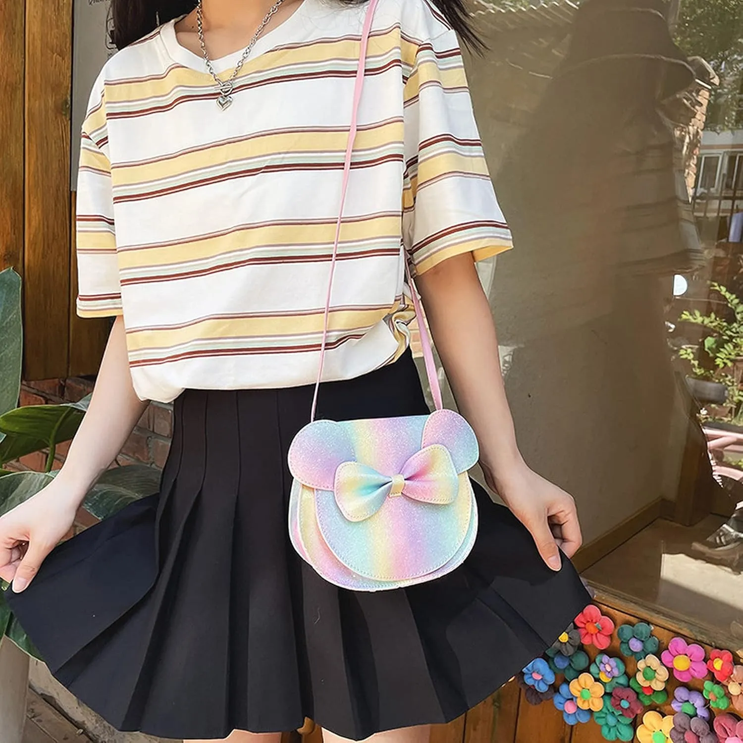 Bolley Joss Crossbody Purse Bowknot Shoulder Bag Handbag Little Girl's Cute Purse with Cartoon Mouse Ears