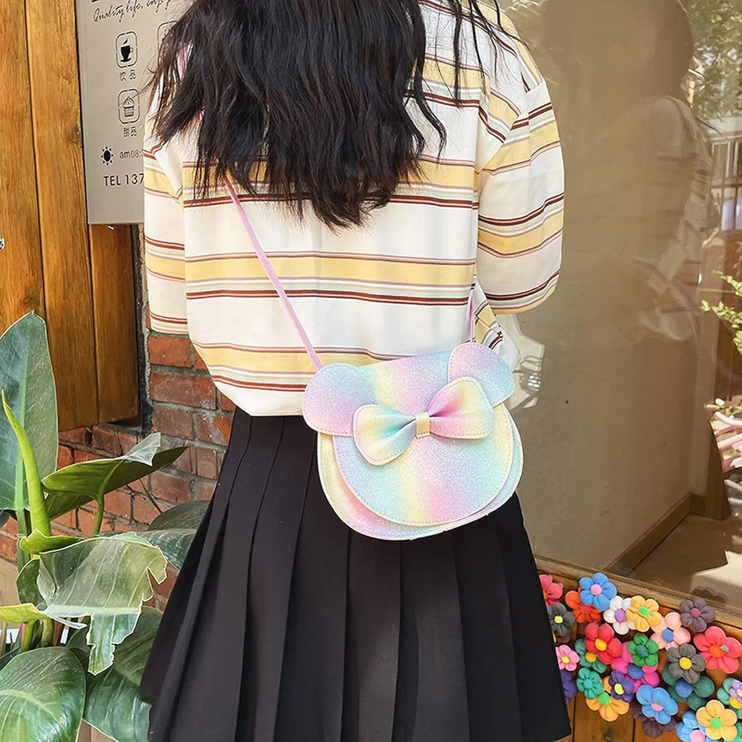 Bolley Joss Crossbody Purse Bowknot Shoulder Bag Handbag Little Girl's Cute Purse with Cartoon Mouse Ears