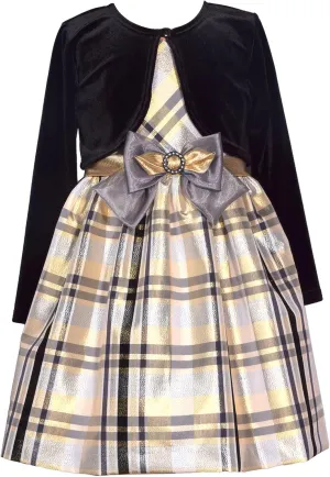 Bonnie Jean Christmas Dress - Nutcracker Dress with Gold Cardigan