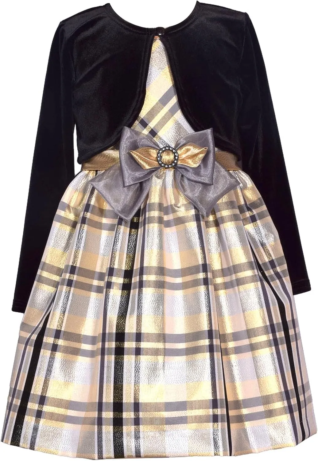 Bonnie Jean Christmas Dress - Nutcracker Dress with Gold Cardigan
