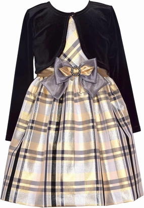 Bonnie Jean Christmas Dress - Nutcracker Dress with Gold Cardigan